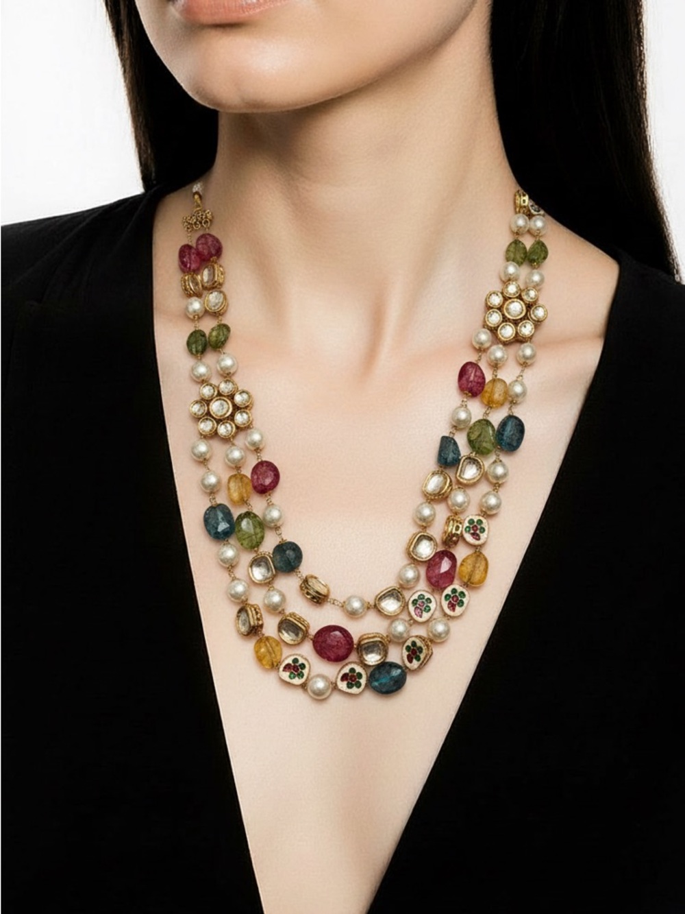 Multicolor Beaded Pearl Layered Necklace - Women Jewelry